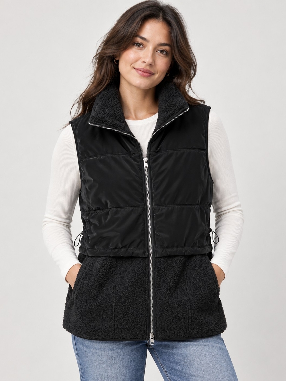 Spanx two-in-one velour fleece vest M Fall outfit errands weekend